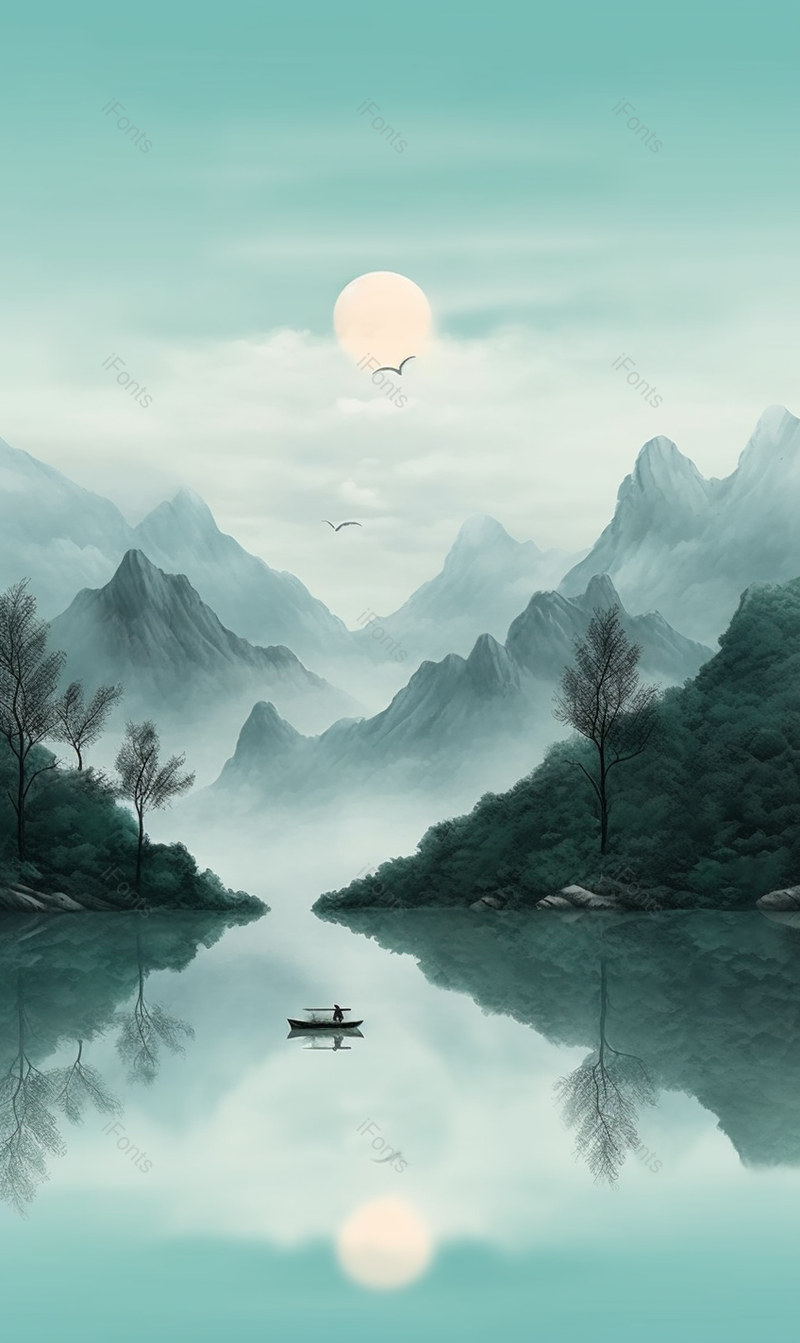 灰色中国风复古水墨画山川河流背景,插画/手绘图,插画/手绘图库,插画/手绘图下载,插画/手绘